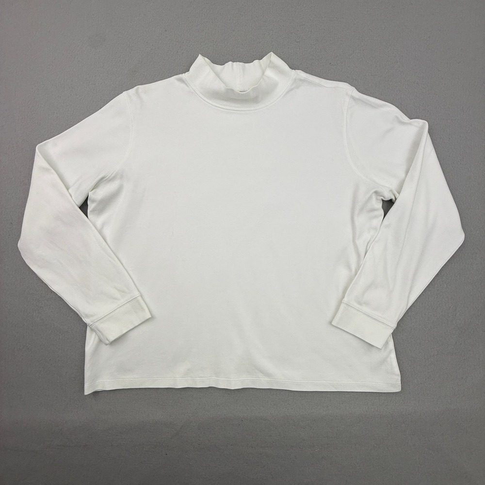 L.L.Bean Mock Neck Top Women Extra Large White Casual Long Sleeve Cotton Basic